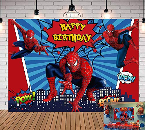 7x5ft Red Spiderman Photography Background Super City Spiderman Boys Kids Birthday Party Backdrops Superhero Citycape Baby Shower Photo Studio Props Banner