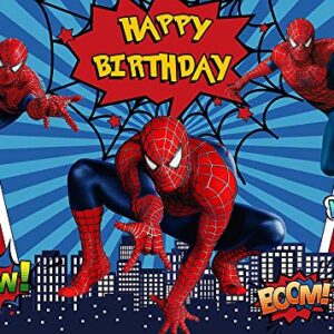 7x5ft Red Spiderman Photography Background Super City Spiderman Boys Kids Birthday Party Backdrops Superhero Citycape Baby Shower Photo Studio Props Banner