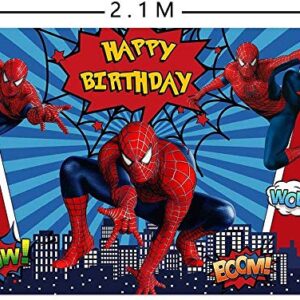 7x5ft Red Spiderman Photography Background Super City Spiderman Boys Kids Birthday Party Backdrops Superhero Citycape Baby Shower Photo Studio Props Banner