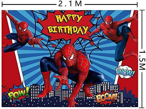 7x5ft Red Spiderman Photography Background Super City Spiderman Boys Kids Birthday Party Backdrops Superhero Citycape Baby Shower Photo Studio Props Banner