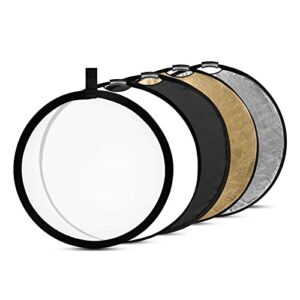 smallrig 22″ (56cm) photography reflector with handle 5-in-1 collapsible circular light reflector, translucent, silver, gold, white and black, with carrying bag – 4127