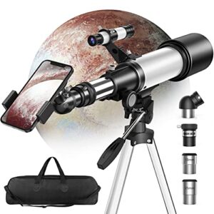 gereferen telescope for astronomy beginners (16x-120x), 70mm aperture fully multi-coated refractor telescopes for adults & kids with az mount tripod phone adapter & carrying bag wzt-f40070m-003