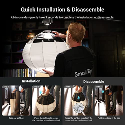 SmallRig RA-L65 Lantern Softbox Quick Release-One Step, 26in Light Modifier with Fabric Barn Doors, Softbox Diffuser for SmallRig Video Light 120B, 120D, 220B, 220D and Other Bowens Mount Light-3754