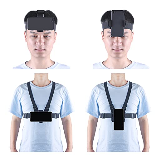 Mobile Phone Chest Mount Harness Strap Holder and Phone Head Mount Holder Kit for Shoot POV/VLOG Compatible with iPhone, GoPro and DJI Action 2 Camera