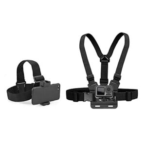 Mobile Phone Chest Mount Harness Strap Holder and Phone Head Mount Holder Kit for Shoot POV/VLOG Compatible with iPhone, GoPro and DJI Action 2 Camera