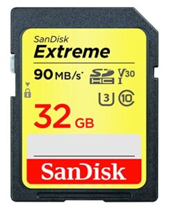 sandisk 32gb extreme sdhc uhs-i memory card – 90mb/s, c10, u3, v30, 4k uhd, sd card – sdsdxve-032g-gncin