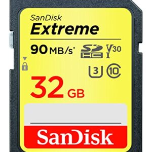 SanDisk 32GB Extreme SDHC UHS-I Memory Card - 90MB/s, C10, U3, V30, 4K UHD, SD Card - SDSDXVE-032G-GNCIN