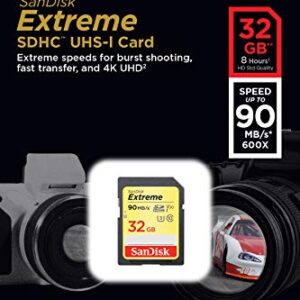 SanDisk 32GB Extreme SDHC UHS-I Memory Card - 90MB/s, C10, U3, V30, 4K UHD, SD Card - SDSDXVE-032G-GNCIN