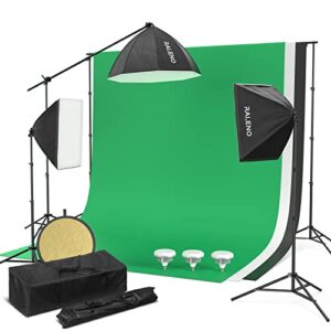 raleno photography lighting kit, 2.6m x 3m background support system with 3 x 85w 5500k led bulbs softbox and 2-in-1 reflector, continuous softbox light for photo video shooting