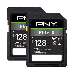pny 128gb elite-x class 10 u3 v30 sdxc flash memory card 2-pack – 100mb/s, class 10, u3, v30, 4k uhd, full hd, uhs-i, full size sd