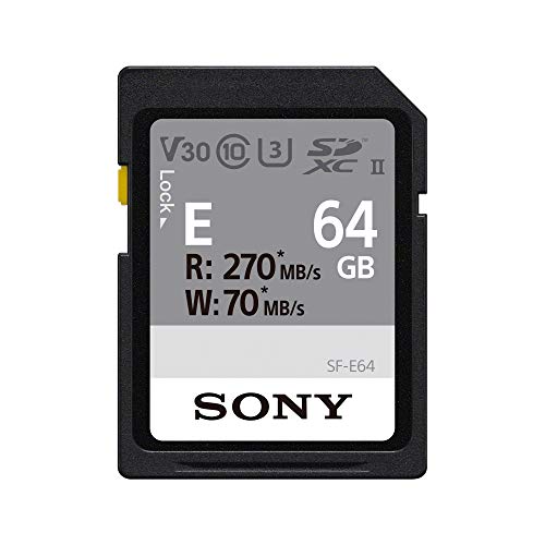 Sony E series SDXC UHS-II Card 64GB, V30, CL10, U3, Max R270MB/S, W70MB/S (SF-E64/T1)