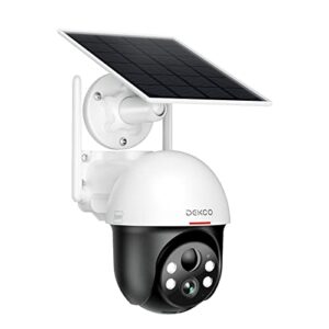 dekco 【new version】 5mp uhd solar security camera wireless outdoor, home security system with spotlights, night vision, pan tilt 360° view, 2-way audio, human detection, connect to 2.4ghz wifi dc9p