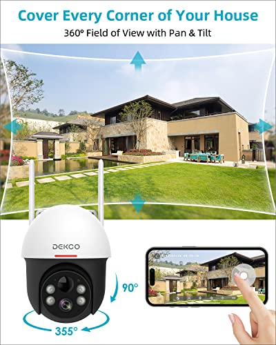 DEKCO 【New Version】 5MP UHD Solar Security Camera Wireless Outdoor, Home Security System with Spotlights, Night Vision, Pan Tilt 360° View, 2-Way Audio, Human Detection, Connect to 2.4Ghz WiFi DC9P