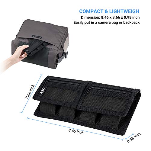 (6 Pockets) Camera Battery and SD Card Pouch Holder for 18650 x 8, AA, LP-E6N LP-E6NH LP-E17 EN-EL14 EN-EL15 NP-FW50 NP-FZ100 NP-W126S Battery,Suitable for Canon M50 Mark II 5DM4 6DM2 80D Sony A7R IV