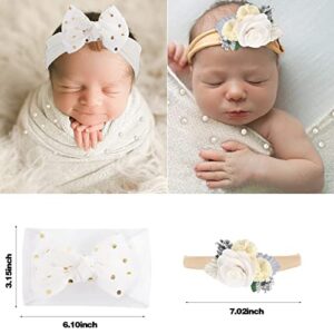 4 PCS Newborn Photography Props Kit, Newborn Photo Props Long Ripple Wraps DIY Blanket with Headbands, White Toddler Baby Photography Wraps Mat for Baby Boys and Girls