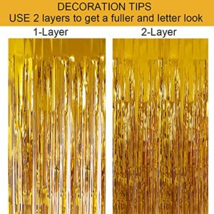 4 Pack Gold Backdrop Curtain 3.2 Ft X 8.2 Ft Gold Streamers Gold Fringe Curtain Backdrop Foil Fringe Curtain Birthday Parties Tinsel Backdrop Photo Booth (Gold)