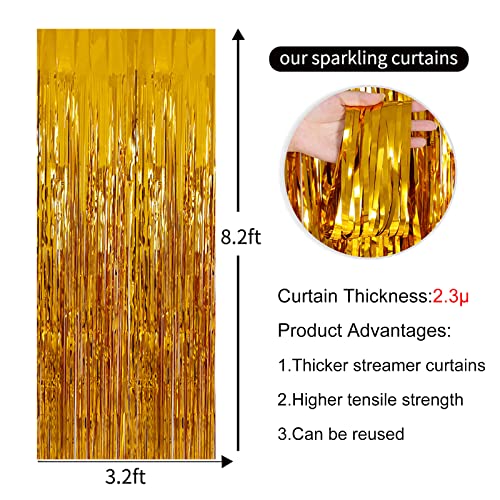 4 Pack Gold Backdrop Curtain 3.2 Ft X 8.2 Ft Gold Streamers Gold Fringe Curtain Backdrop Foil Fringe Curtain Birthday Parties Tinsel Backdrop Photo Booth (Gold)