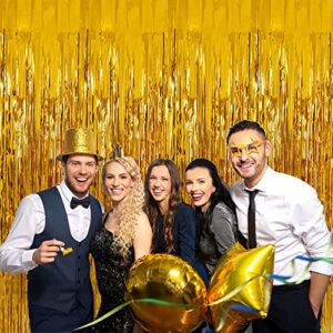 4 Pack Gold Backdrop Curtain 3.2 Ft X 8.2 Ft Gold Streamers Gold Fringe Curtain Backdrop Foil Fringe Curtain Birthday Parties Tinsel Backdrop Photo Booth (Gold)