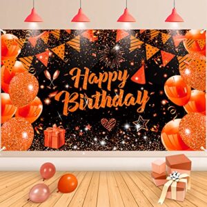 orange birthday banner decorations large orange black happy birthday banner backdrop orange birthday sign photo booth background for women men birthday party supplies 71x43inch