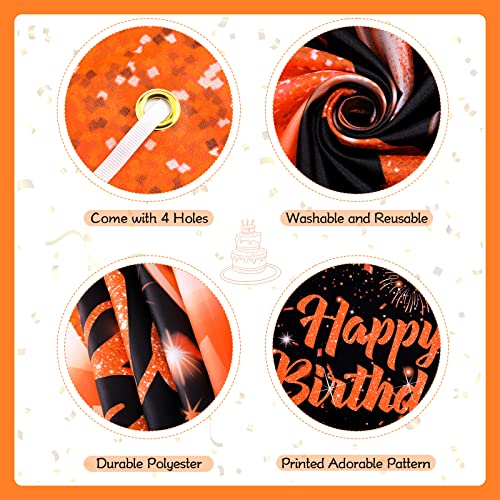 Orange Birthday Banner Decorations Large Orange Black Happy Birthday Banner Backdrop Orange Birthday Sign Photo Booth Background for Women Men Birthday Party Supplies 71x43Inch