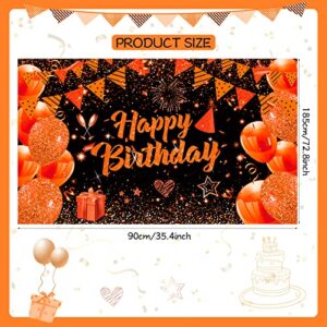 Orange Birthday Banner Decorations Large Orange Black Happy Birthday Banner Backdrop Orange Birthday Sign Photo Booth Background for Women Men Birthday Party Supplies 71x43Inch