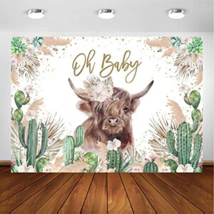 avezano oh baby backdrop highland cow baby shower party decorations for boys girls mexican cactus pampas grass floral baby shower photography background supplies (7x5ft)