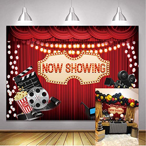 BINQOO 7x5ft Movie Night Backdrop for Birthday Party Movie Theme Now Showing Red Carpet Photography Backdrop and Studio Props Movie Party Ceremony Dress-up Awards Parties Photo Photography Background