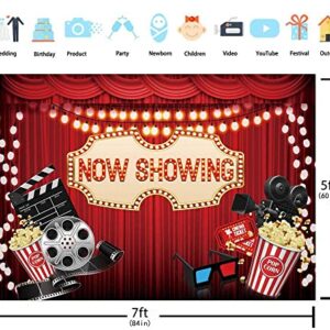 BINQOO 7x5ft Movie Night Backdrop for Birthday Party Movie Theme Now Showing Red Carpet Photography Backdrop and Studio Props Movie Party Ceremony Dress-up Awards Parties Photo Photography Background