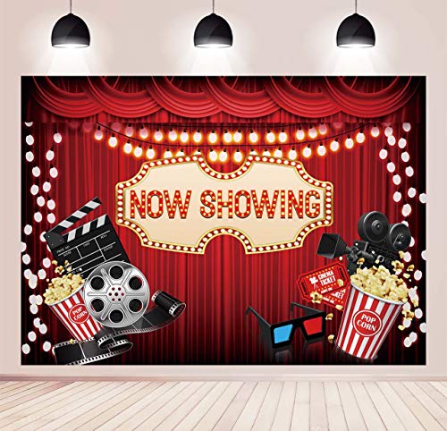 BINQOO 7x5ft Movie Night Backdrop for Birthday Party Movie Theme Now Showing Red Carpet Photography Backdrop and Studio Props Movie Party Ceremony Dress-up Awards Parties Photo Photography Background