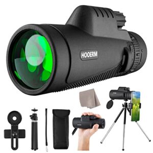 hooerm hd monocular telescope for smartphone, 12x50 high powered monoculars for adults kids with clear low light vision- ideal for bird watching, hunting, and outdoor activities, upgraded