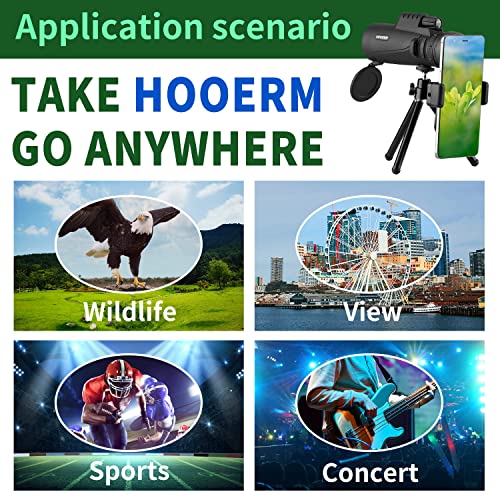 Hooerm HD Monocular Telescope for Smartphone, 12X50 High Powered Monoculars for Adults Kids with Clear Low Light Vision- Ideal for Bird Watching, Hunting, and Outdoor Activities, Upgraded