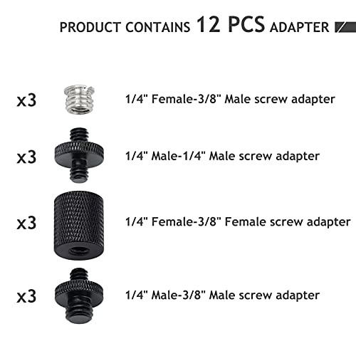 Frgyee 12 Pcs 1/4" 3/8" Light Stand Adapter, Tripod Screw Adapter Converter for DSLR Camera Tripod, Shoulder Rig, Flash Light Stand, Camera Cage, Lighting Equipment, LED Panel, GoPro Tripod Mount