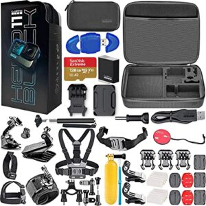 gopro hero11 black – waterproof action camera with 5.3k hd video, 27mp photos, live streaming, webcam – bundle with 128gb memory card, high speed card reader + hero 11 action bundle (58 items)