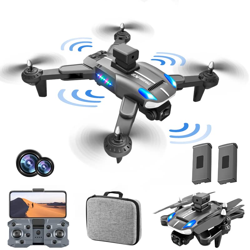 JTBBKing Drones with 4K Dual Camera for Adults Kids Beginners ,360° Intelligent Obstacle Avoidance,WiFi FPV Video,Optical Flow Positioning Remote Control ESC One Key Start Landing Foldable RC Quadcopter Girls Boys Toys kids Gifts,2 Batteries (Black)