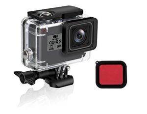 finest+ waterproof housing shell for gopro hero7/2018/6/5 black diving protective housing case 45m with red filter, bracket accessories for go pro hero7/2018/6/5 action camera