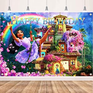 birthday party supplies for encanto isabella, happy birthday banner backdrop decorations for girls kids 5 x 3ft background party decor