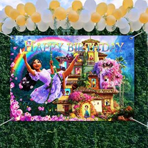 Birthday Party Supplies for Encanto Isabella, Happy Birthday Banner Backdrop Decorations for Girls Kids 5 x 3FT Background Party Decor
