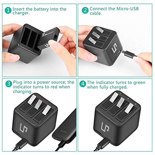 Insta360 ONE X Battery Charger Pack, Compatible with Insta360 ONE X Action Camera, LP 3-Pack Replacement Battery & Triple Slot USB Charger with Built-in TF Memory Card Reader