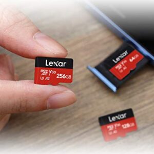 Lexar 256GB Micro SD Card, MicroSDXC Flash Memory Card with Adapter Up to 160MB/s, A2, U3, V30, C10, UHS-I, 4K UHD, Full HD, High Speed TF Card for Phones, Tablets, Drones, Dash Cam, Security Camera