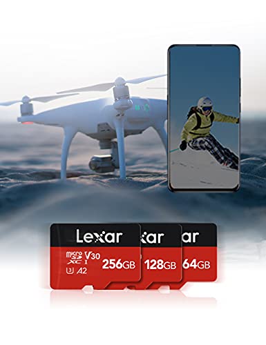 Lexar 256GB Micro SD Card, MicroSDXC Flash Memory Card with Adapter Up to 160MB/s, A2, U3, V30, C10, UHS-I, 4K UHD, Full HD, High Speed TF Card for Phones, Tablets, Drones, Dash Cam, Security Camera