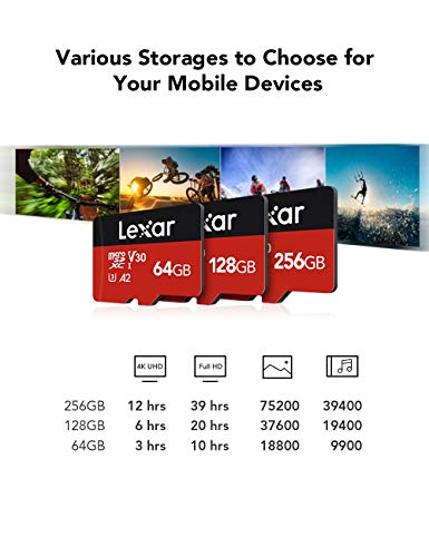 Lexar 256GB Micro SD Card, MicroSDXC Flash Memory Card with Adapter Up to 160MB/s, A2, U3, V30, C10, UHS-I, 4K UHD, Full HD, High Speed TF Card for Phones, Tablets, Drones, Dash Cam, Security Camera