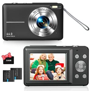 digital camera with sd memory card autofocus anti-shake, 44mp 1080p photography camera for kids teens birthday, 16x zoom small portable vlogging camera for boy girl video(2 batteries)