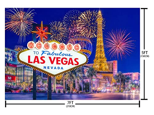 Sendy 7x5ft Welcome to Las Vegas Photo Photography Backdrop Night City Birthday Party Decorations Casino Poker Fireworks Movie Theme Banner Background Prom Ceremony Baby Shower Props, One Size