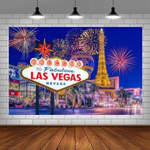 Sendy 7x5ft Welcome to Las Vegas Photo Photography Backdrop Night City Birthday Party Decorations Casino Poker Fireworks Movie Theme Banner Background Prom Ceremony Baby Shower Props, One Size