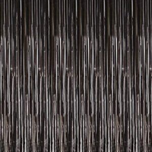 2pcs 3.2ft x 8.2ft Shiny Black Metallic Tinsel Foil Fringe Curtain Photo Booth Backdrop Props for Birthday Wedding Bridal Shower Baby Shower Celebration Bachelorette Party Decorations (Black)