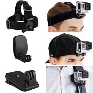 camkix head & backpack mount bundle compatible with gopro hero 8,7, 6, 5, black, session, hero 4, black, silver, hero+ lcd, 3+, 3, dji osmo action – head strap/hat quick clip/backpack clip mount