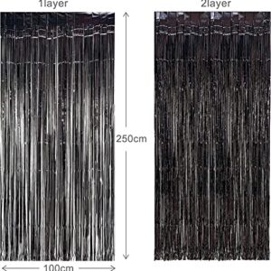 BRAVESHINE Party Decorations Foil Fringe Curtains - 2 Pack 3.2 x 8.2 ft Metallic Tinsel Photo Booth Streamer Backdrops for Boys Gilrs Men Women Birthday Wedding Christmas Graduation Decor - Black