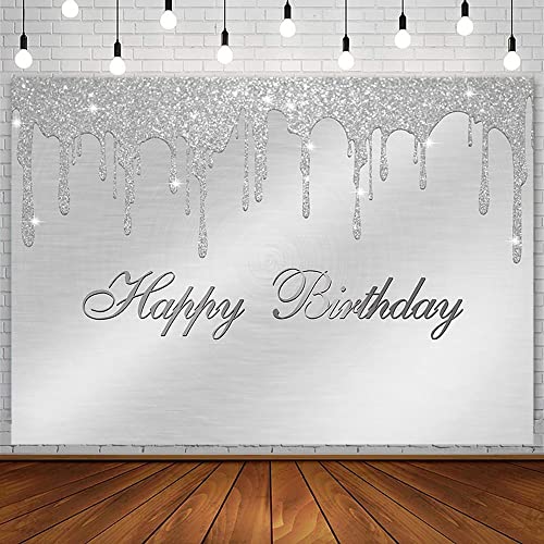 SENDY 7x5ft Silver Glitter Birthday Backdrop Birthday Party Decorations Supplies for Girl Woman Donut Bokeh Sequin Shining Spots Photography Background Banner Photo Booth Studio Props Vinyl