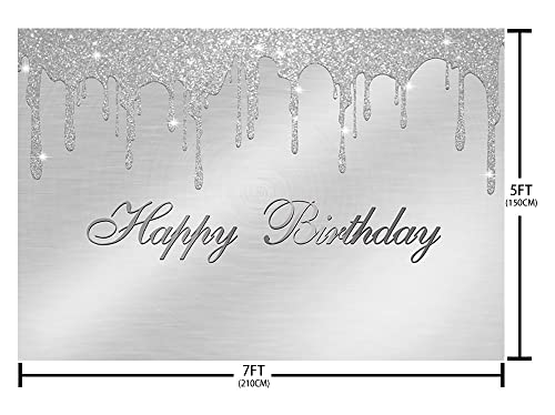 SENDY 7x5ft Silver Glitter Birthday Backdrop Birthday Party Decorations Supplies for Girl Woman Donut Bokeh Sequin Shining Spots Photography Background Banner Photo Booth Studio Props Vinyl