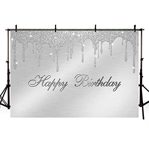 SENDY 7x5ft Silver Glitter Birthday Backdrop Birthday Party Decorations Supplies for Girl Woman Donut Bokeh Sequin Shining Spots Photography Background Banner Photo Booth Studio Props Vinyl